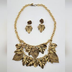 Karla Jordan Original Necklace and Earrings,  goldtone leaves